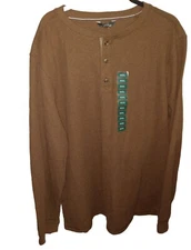 Members Mark Men’s Thermal Henley Brown Tile Long Sleeve Tee W/ Buttons Size 3XL