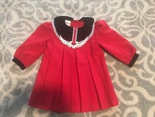 Vtg 70s/80s Toddler Girls red Christmas Dress velour collar Infant Collar 24mth