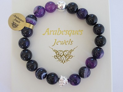 ARABESQUES STERLING SILVER/HEALING PURPLE AGATE STERLINA MILANO BUDDHA BRACELET