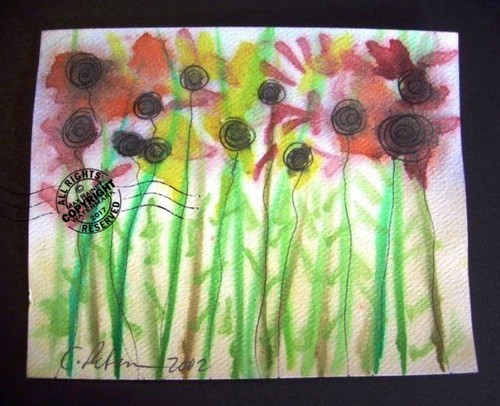 "Flowers" Spring Fun Happy Original Watercolor PAINTING Signed Garden Abstract - Picture 4 of 12