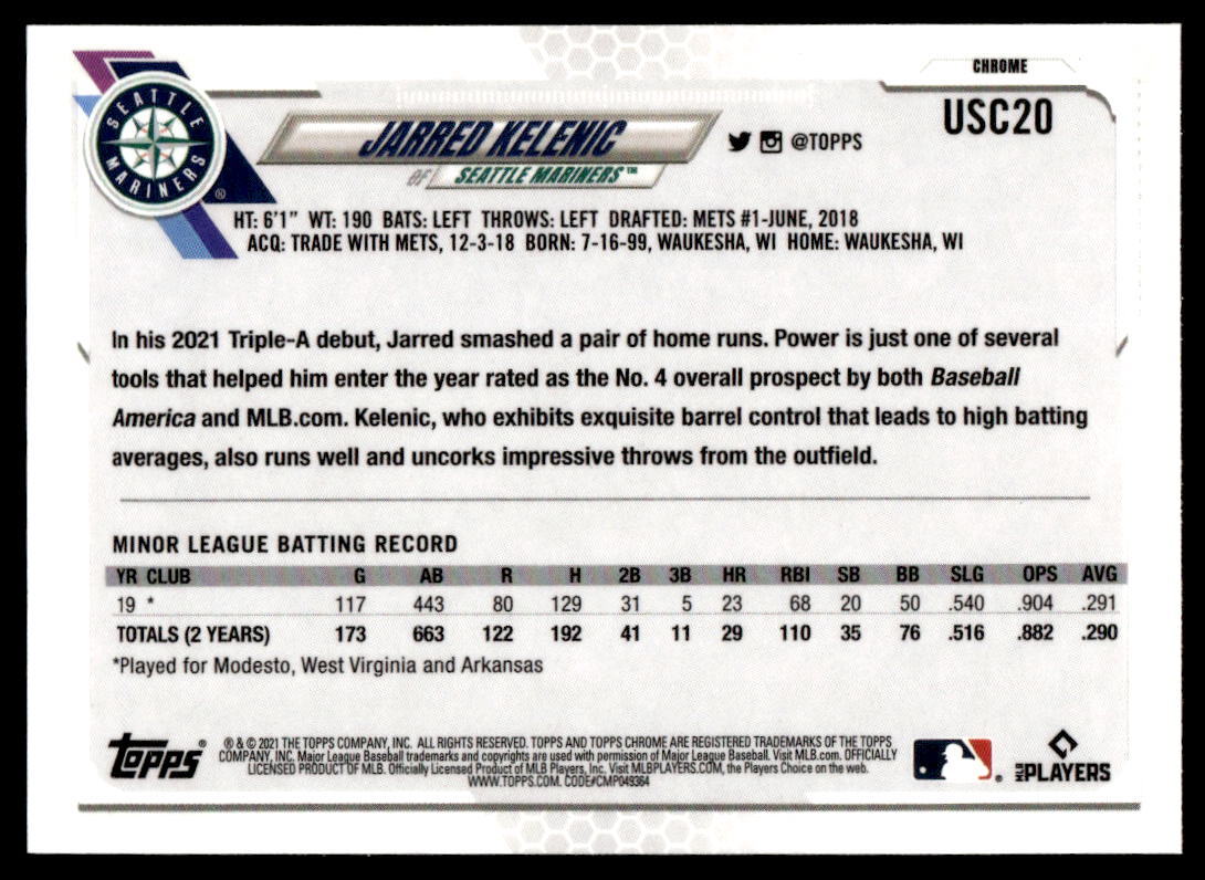 2021 Topps Chrome Update #USC20 Jarred Kelenic BASEBALL