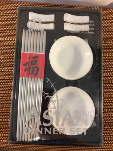 Global Decor Asian Dinner Set Chopsticks Bowls & Rests 16 Pc Set New In Box - Picture 2 of 5