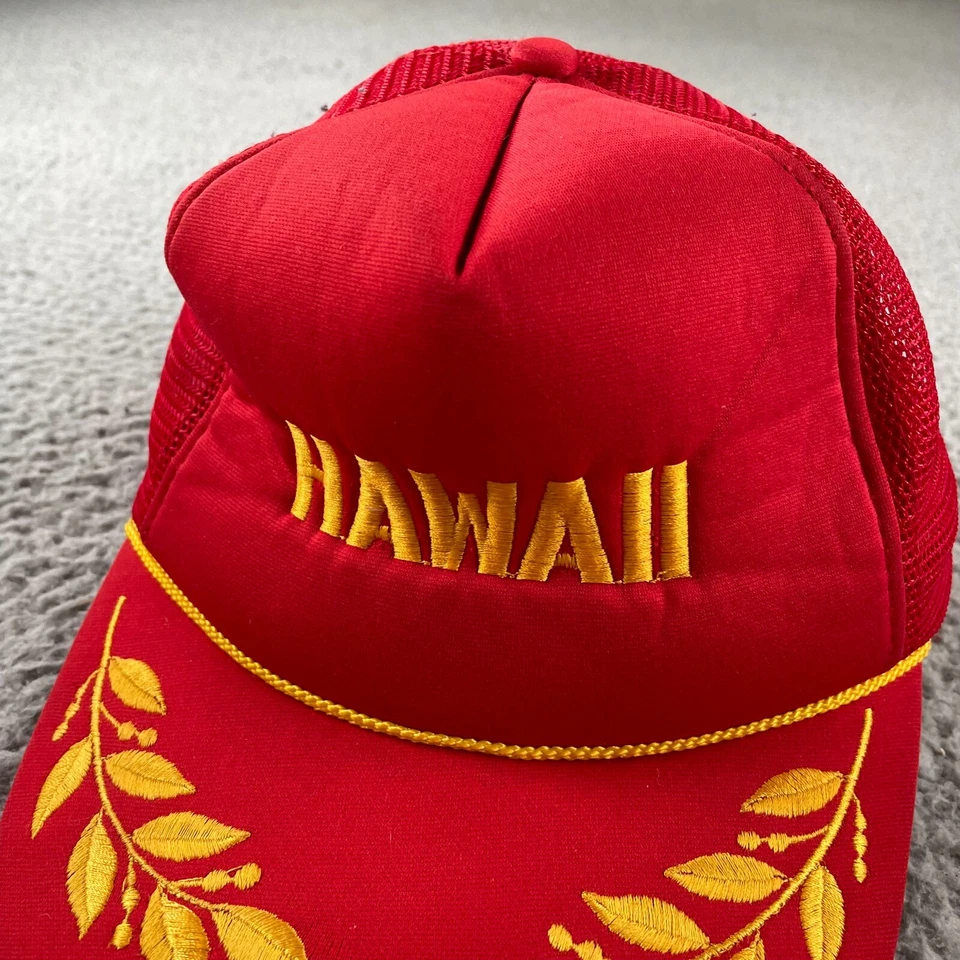 De colección Años 80 HAWAII Bordado Rojo Dorado Malla Ajustable Camionero Gorra Snapback * Foto 4 de 4