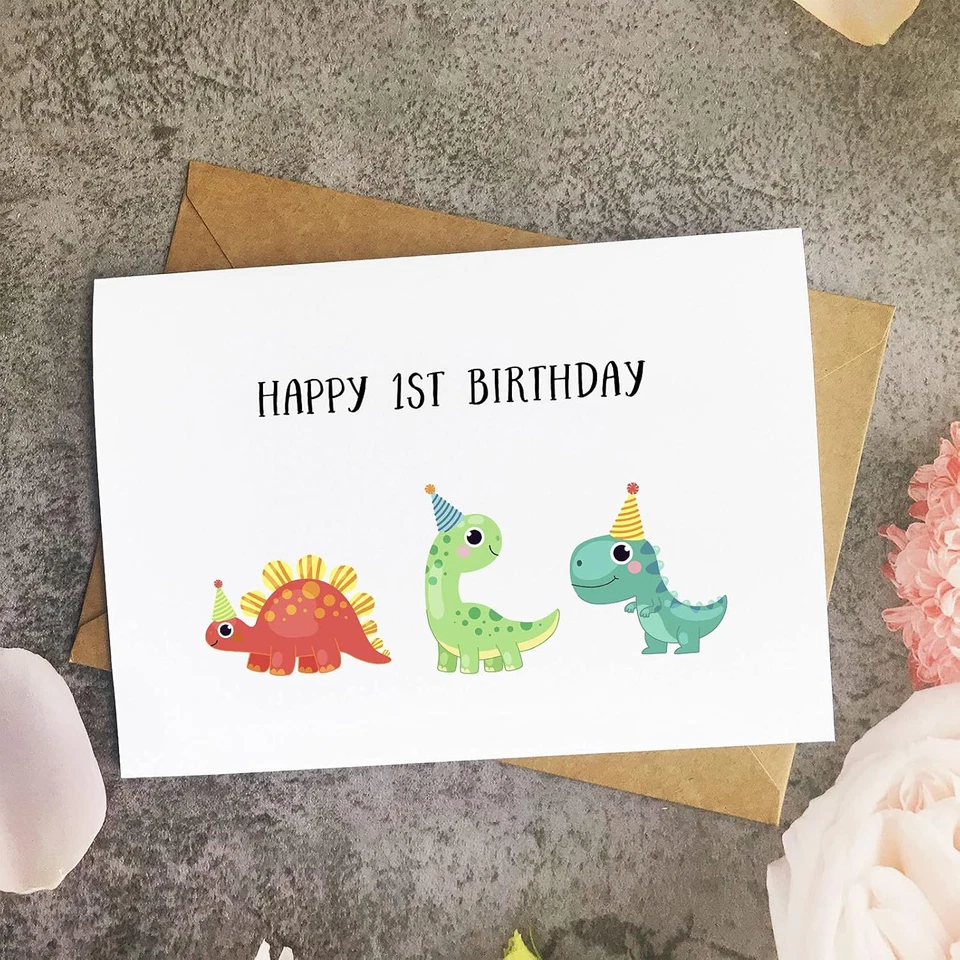 Dinosaurio 1ª Tarjeta de Cumpleaños para Niño Niña, Niños Primera Tarjeta de Cumpleaños para Hijo, Grand Foto 2 de 4