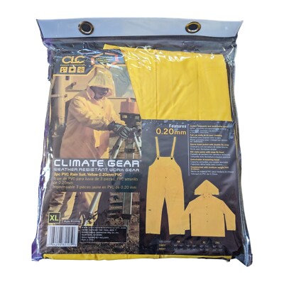Climate Gear CLC Rain Suit Jacket Bib Pants Detachable Hood PVC