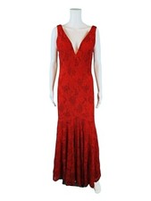 Dave & Johnny Formal Gown Women's Size 9/10 Red Lace Deep V Full Length Prom Dre