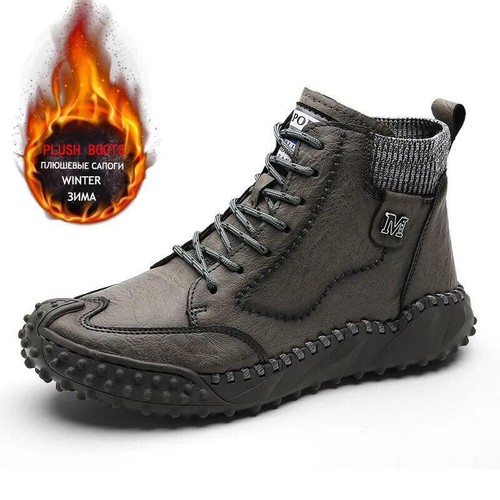 Botas De Cuero Para Hombre Zapatos De Nieve De Felpa Zapatillas Trabajo Invierno - Picture 11 of 21