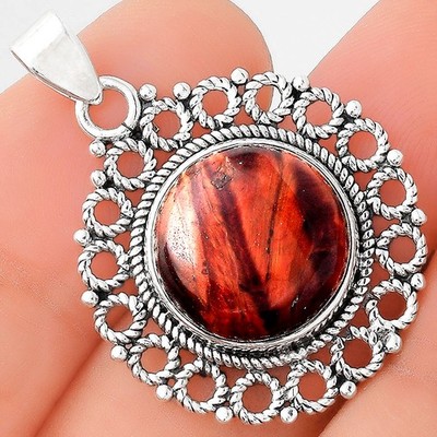 Natural Red Tiger Eye 925 Sterling Silver Pendant Jewelry P-1009