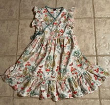 Tea Sleeveless Garden Floral Butterflies Wrap Dress Girls size 8