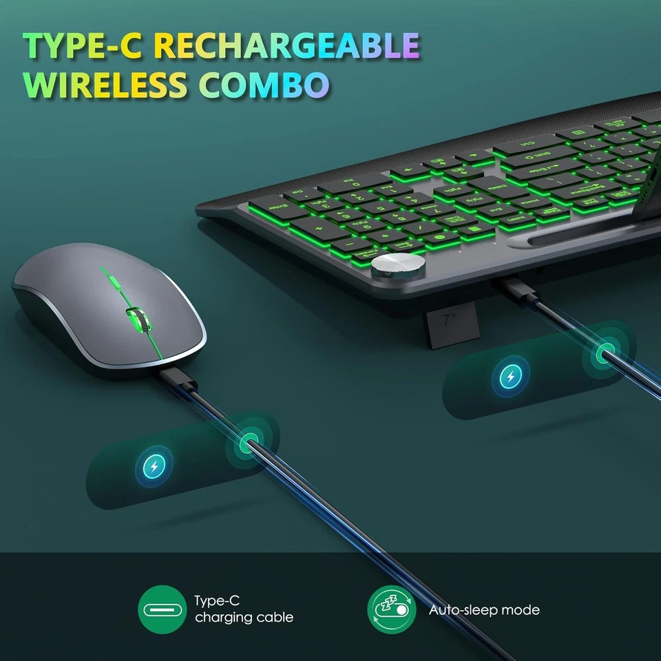 JOYACCESS Ergonomic Wireless Backlit Keyboard with Phone Holder,Rechargeable Wir - Image 4 of 4