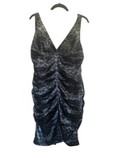 NWT Calvin Klein 12 Black Gray Snake Pleated Satin Evening Cocktail Dress #5512
