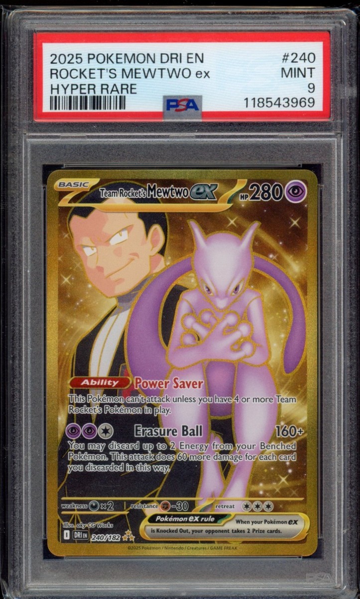 2025 Pokémon Destined Rivals Team Rocket's Mewtwo ex 240/182 PSA 9