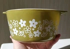 Vintage Pyrex 473 Spring Blossom Green "Crazy Daisy" Cinderella Casserole - 1 Qt