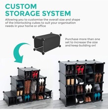 LIVIVO Multi-Purpose 16-Section Interlocking Cube Shoe Rack Organiser – Black