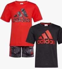 3 Piece Adidas Boys And Girls Vivid Red T Shirt and Shorts Set Size 5