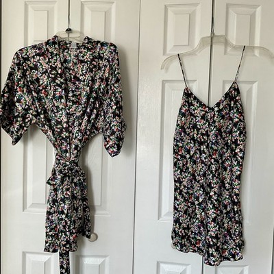 VTG Lingerie Short Nightie/Cami With Matching Gown Black Floral SM Laura Adam s