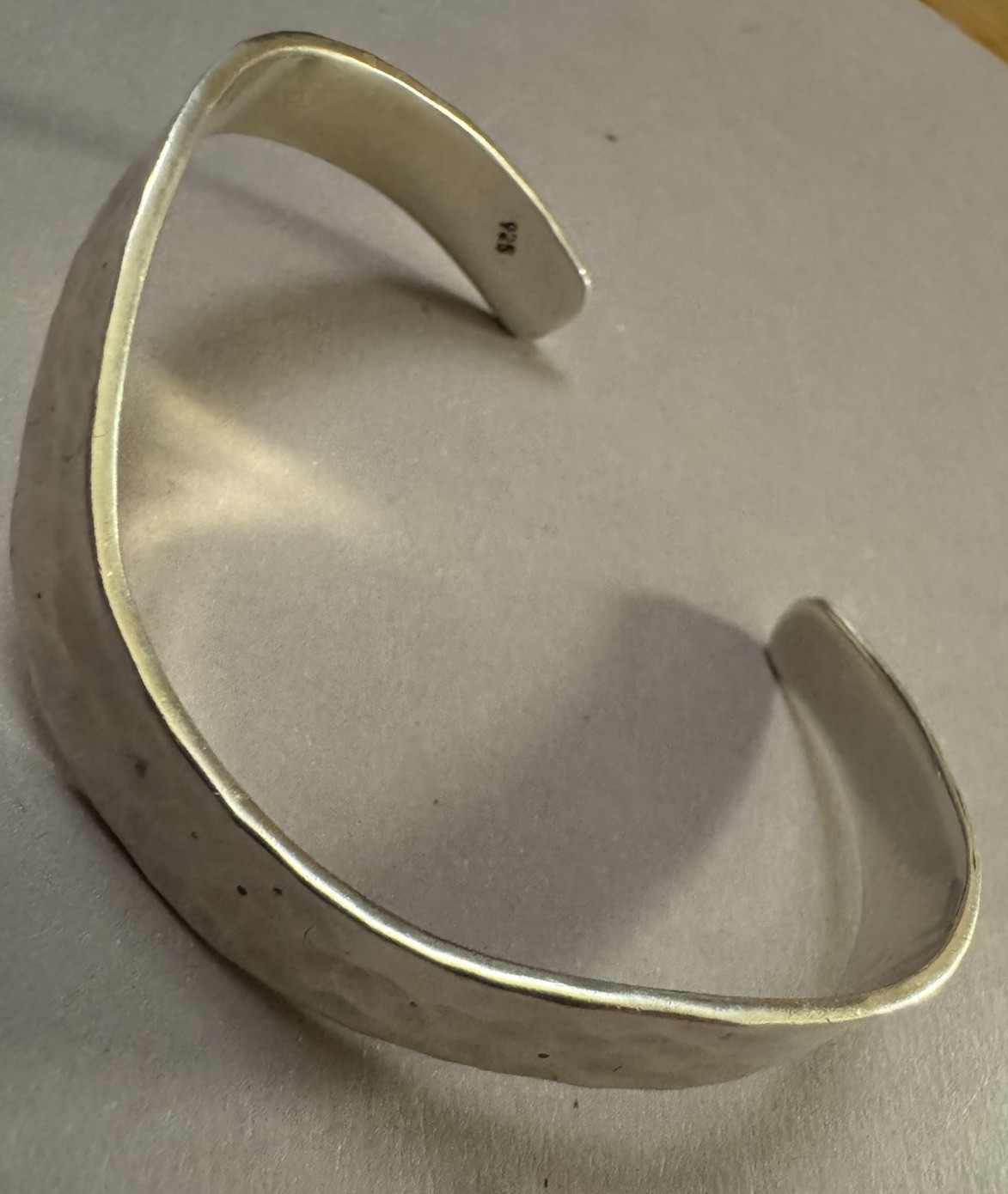 Solid Sterling Silver 925 Hammered Cuff Bangle Br… - image 2