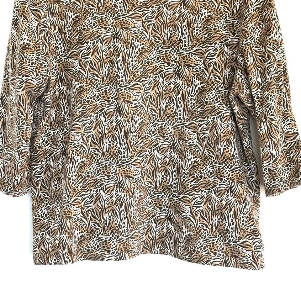 Camisa para mujer Kim Rogers XL mezclada estampado animal manga 3/4 pulóver top Foto 4 de 4