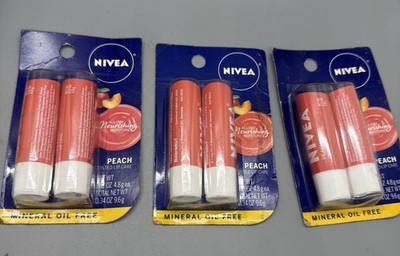 Nivea 3 Pack Nourishing Moisture peach tinted lip balm .34oz