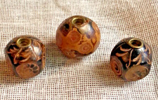 Antique Japanese ojime beads hand carved nut wood netsuke Edo Meiji 3 pc's