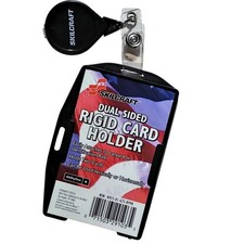 Skilcraft Dual-Sided Rigid Card Holder w/ 30" Retractable Cord Clear/Black