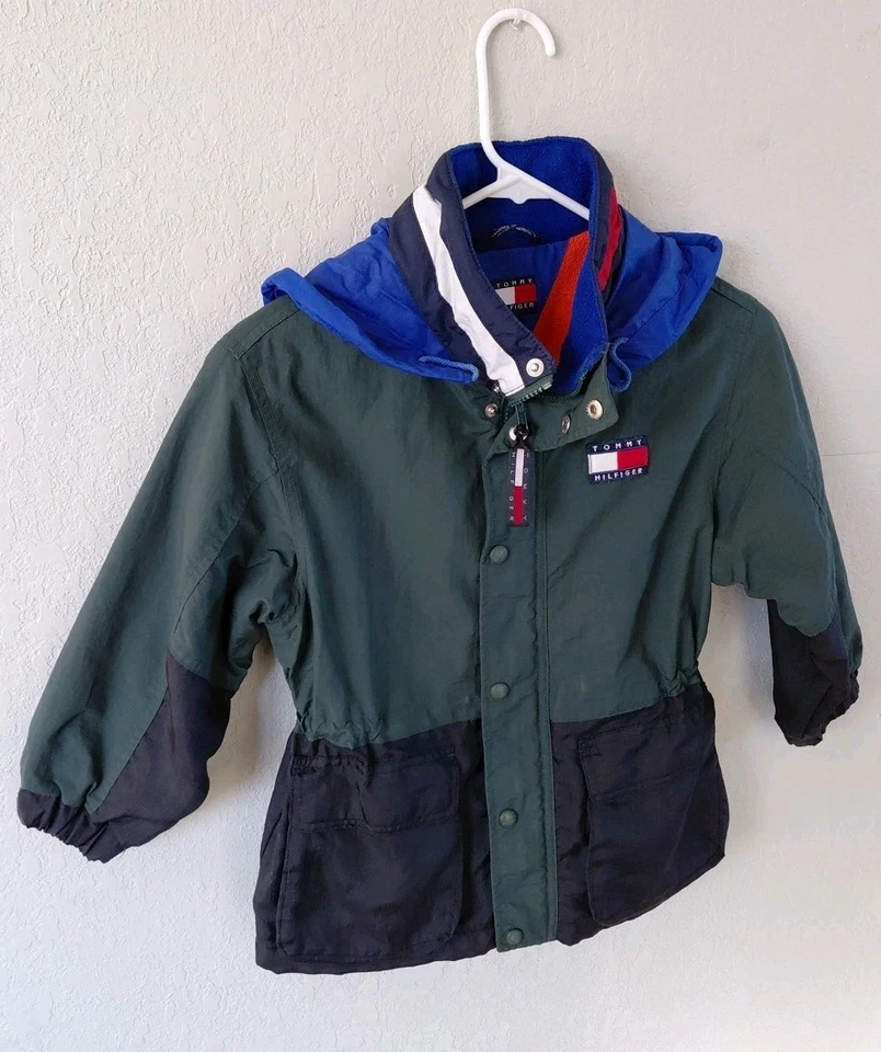 Vintage 90s Tommy Hilfiger Kids Jacket Size 5 Fleece Lined Pockets Hooded Preppy - Image 2 of 4