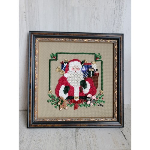 Mill hill I believe Santa Claus vintage framed beaded Xmas home decor