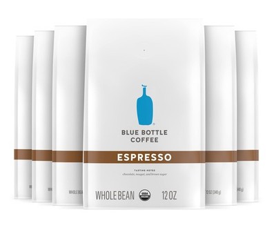 Blue Bottle Whole Bean Organic Coffee, Espresso, Dark Roast, 12 Ounce bag Pac...