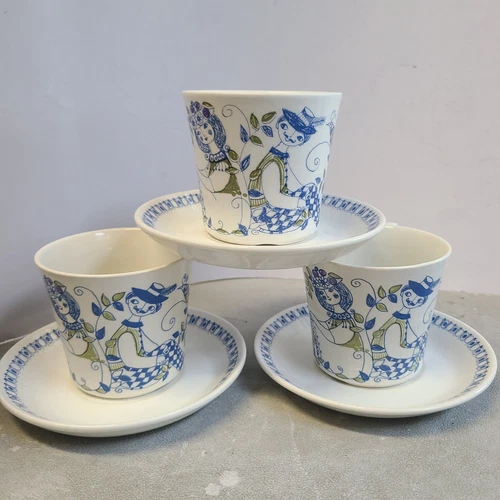 Set Of 3 Vintage Figgjo Flint Norway Turi-Design Lotte Tea Cups And Saucers