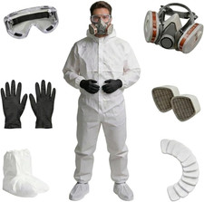 Hazmat Suit Coveralls for Men and Women, Full Body White Painting Suit Hood, S