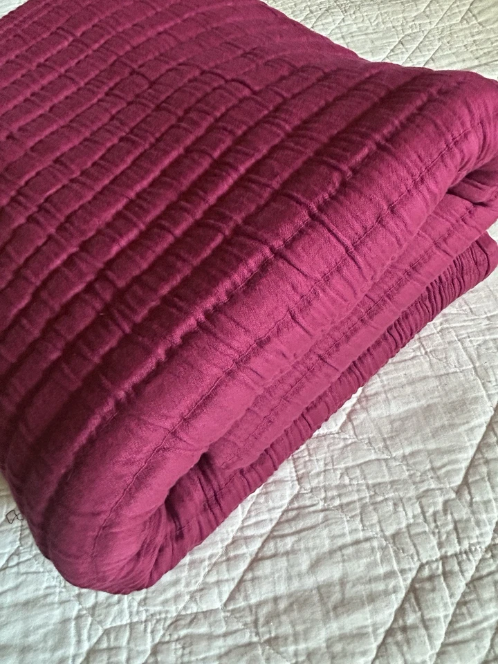 Pine Cone Hill Matelasse Throw Blanket Burgundy Cotton Portugal 50 x 70 - Image 2 of 4