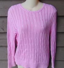 Ralph Lauren Pink 100  Cotton Cable Knit Pullover Sweater Womens L