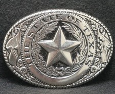 XB01109 VINTAGE 1970s THE STATE OF TEXAS COMMEMORATIVE STATE SEAL BELT BUCKLE