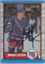 Brian Leetch Rangers Autographed  1989-90 O-Pee-Chee Rookie Card. rookie card picture