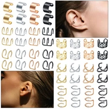 12PC Stainless Steel Ear Cuff Helix Cartilage Clip on Wrap Earrings Non Piercing
