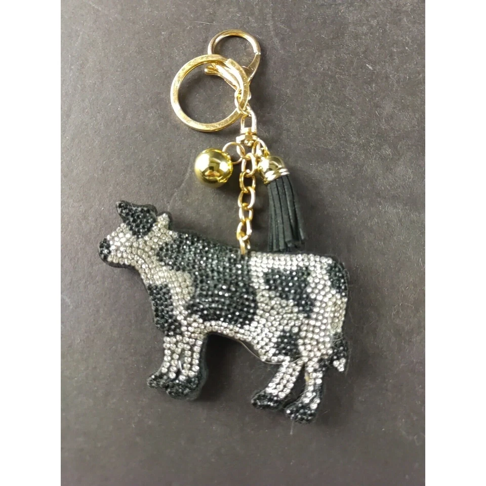 Llavero de Vaca Cartera Clip Estrás y Fieltro Borla Bola Foto 2 de 4