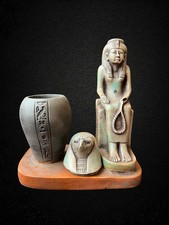 Hathor Seated Statue with Sacred Jar | Egyptian Goddess Figurine Made In Egypt