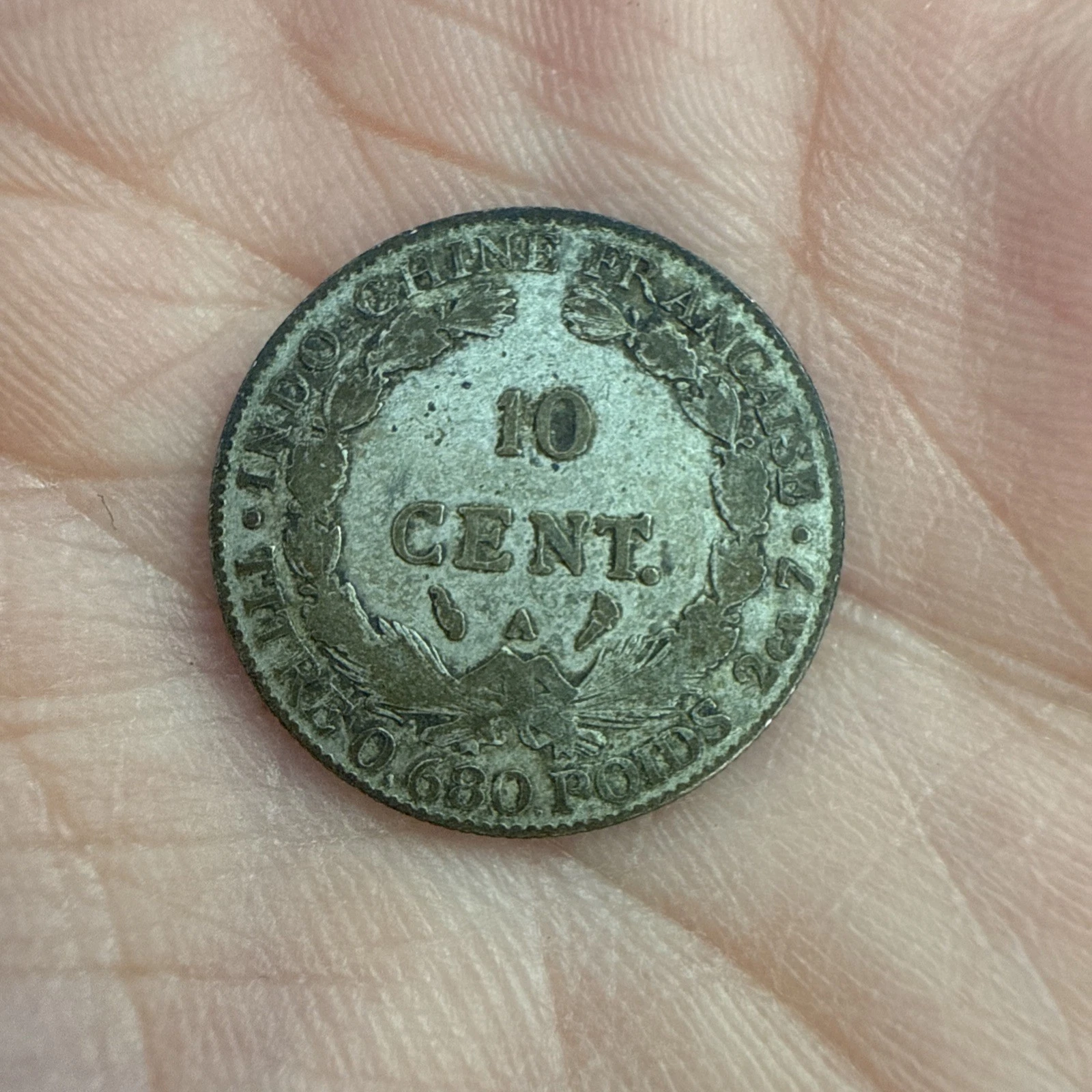 Monnaie 10 Cent Indo-chine Française 1923 Titre 0,680 Poids RF Barre