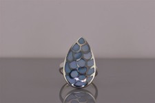 Sterling Silver Mosaic Blue Mother of Pearl Teardrop Band Ring 925 Sz: 7