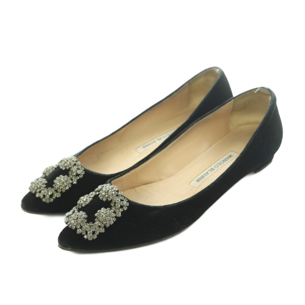 Manolo Blahnik HANGISI pumps, low heel, embellished jewels, EU:36.5 US:6.5 black