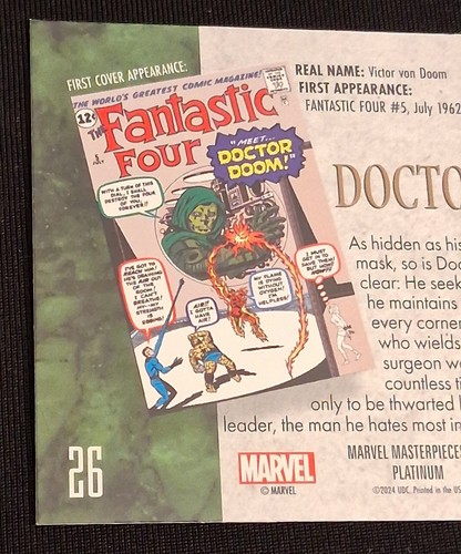 2024 Skybox Marvel Masterpieces 92 Platinum #26 Doctor Doom Holofoil 💎 - Picture 5 of 6