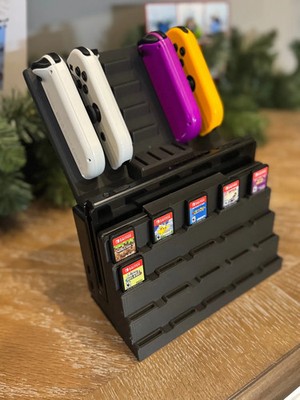 Nintendo Switch Game Storage Tower Case Holder Holds 28 Games 4 Joy Cons Black