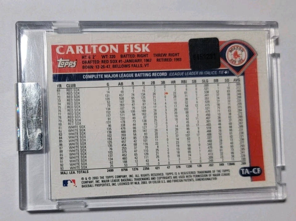 2003 Topps Retired Signature Carlton Fisk #TA-CF Autograph - Image 2 of 2