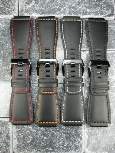 New 24mm Bell & Ross Calf Leather Strap Black Watch Band BR-01 BR-03 PVD Buckle - 第 1/21 張圖片