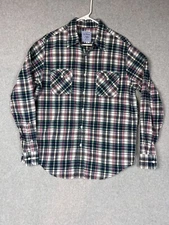 LL Bean Shirt Mens Large Scotch Plaid Button Down Trim Fit Cotton Pockets
