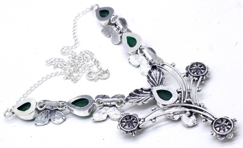 925 Sterling Silver Green Emerald Gemstone Handmade Jewelry Necklace Size-17-18 - Picture 4 of 9