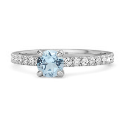 4 MM Round Natural Blue Topaz 925 Sterling Silver Bridal Ring Engagement Ring