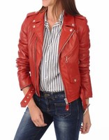 Damen Rot Lederjacke Slim Fit Biker Motorrad 100% Echt Lammleder Jacke