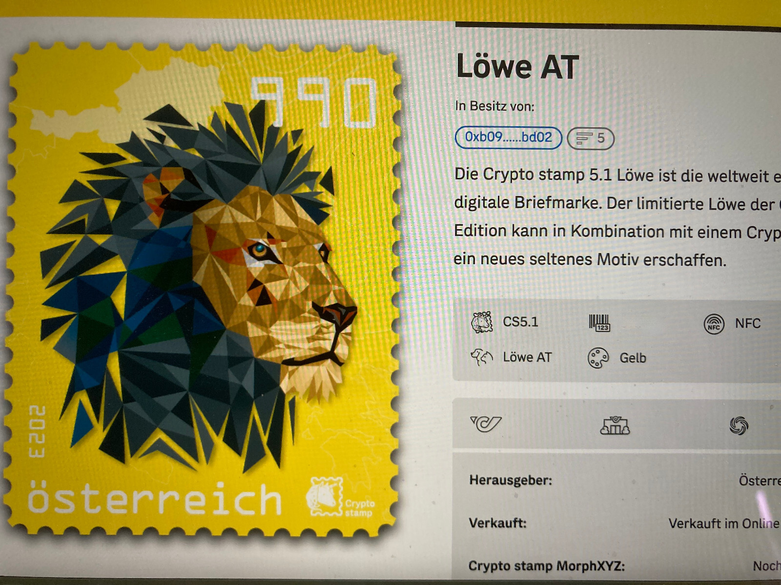K-5a) Österreich Austria 2022 Bulle AT gelb postfrisch 5-stellig m. Heftchen