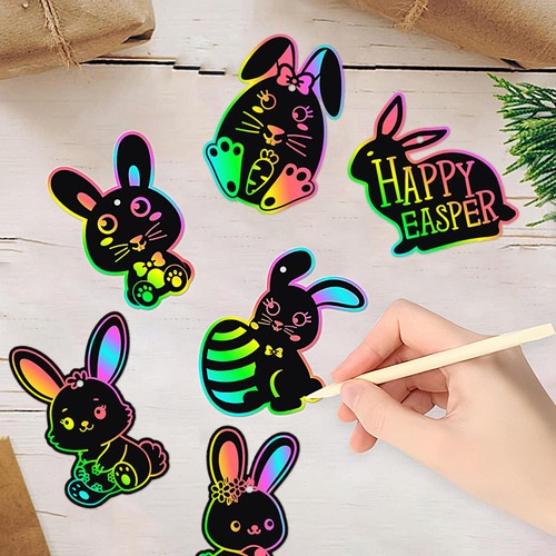 24 Easter Scratch Art Rainbow Paper Scratchboard for Kids Craft Drawing Writing - Picture 9 of 12